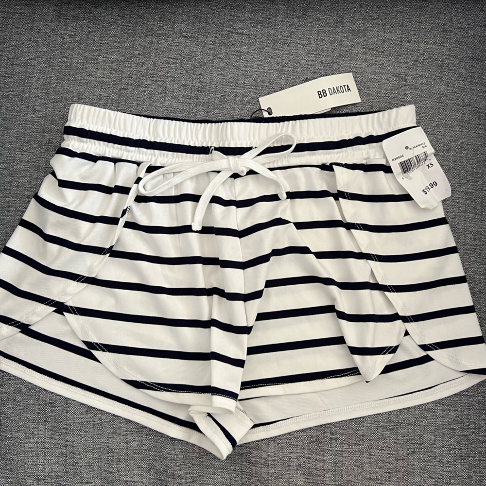 Black and white striped shorts